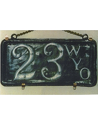 old Wyoming leather license plate
