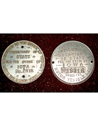 old Iowa metal dashboard discs